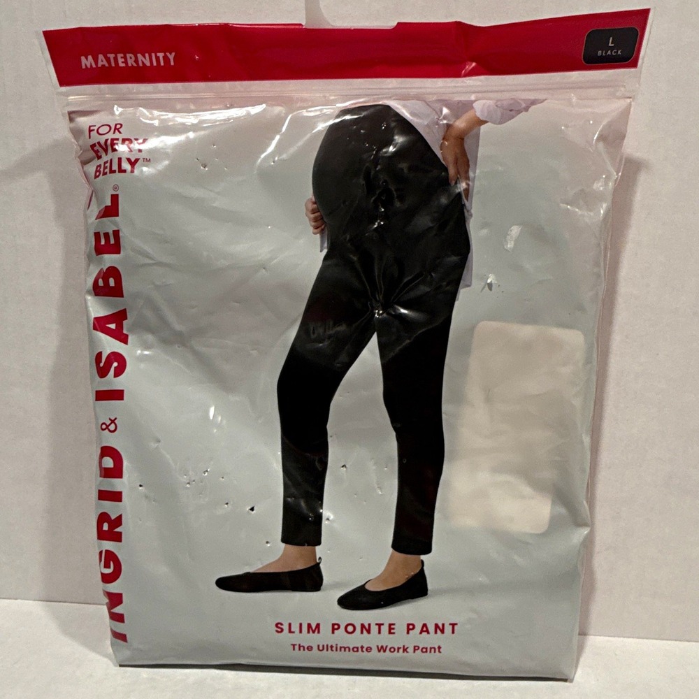 Ingrid & Isabel Maternity Black Slim Ponte Dress Pants Stretch Pockets Size L